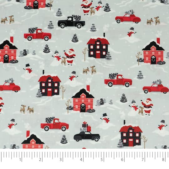 SINGER Christmas Holiday Santa's Village Cotton Fabric